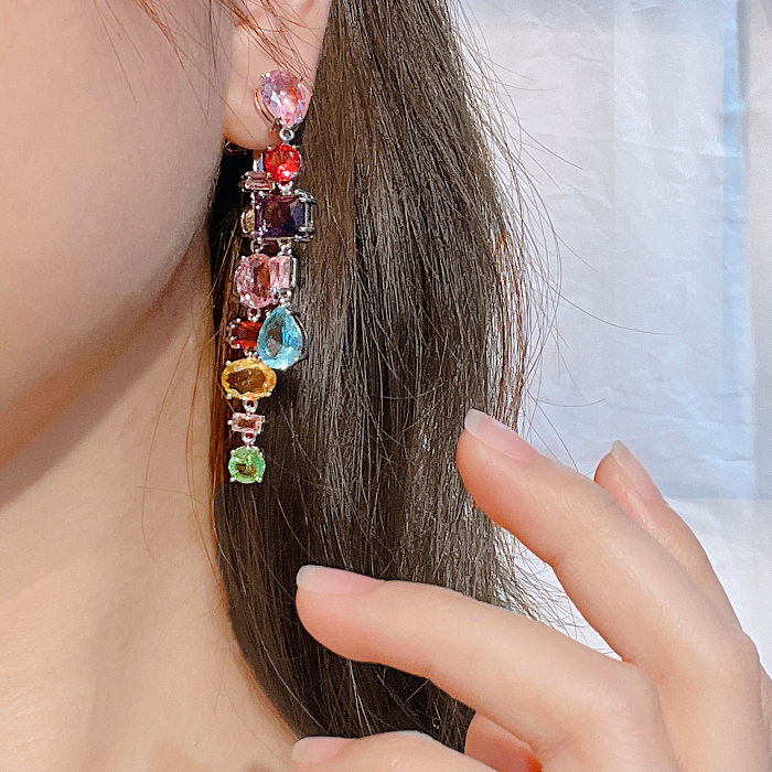 Glam Lady Geometrische Kupfer-Inlay-künstliche Kristall-Armbänder, Ohrringe, Halskette