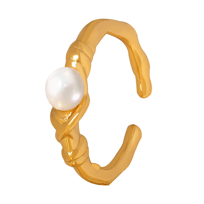Eleganter, geometrischer, offener Ring aus Titanstahl mit 18-Karat-Vergoldung und Süßwasserperlen in großen Mengen
