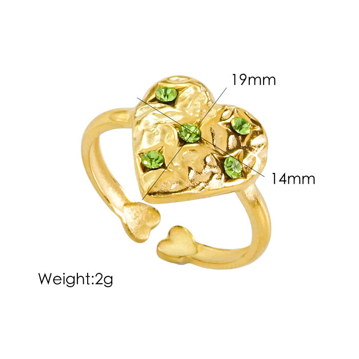 Wholesale Sweet Heart Shape Stainless Steel Plating Inlay Artificial Gemstones Open Rings