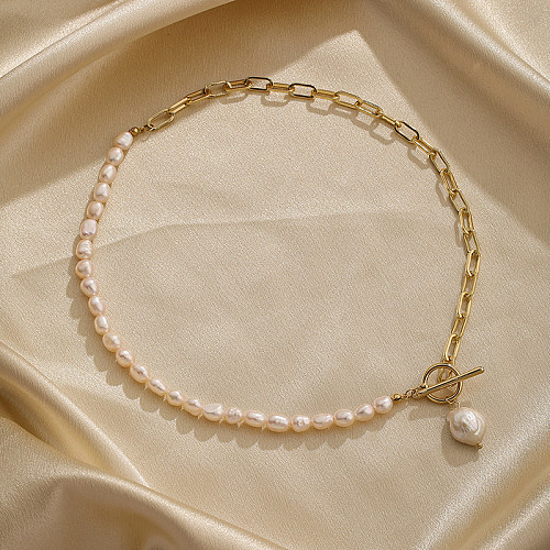 Collier pendentif plaqué or 18 carats avec perles rondes en cuivre de style simple