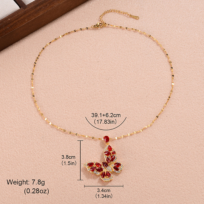 IG Style Sweet Butterfly Copper Plating Inlay Zircon Pendant Necklace