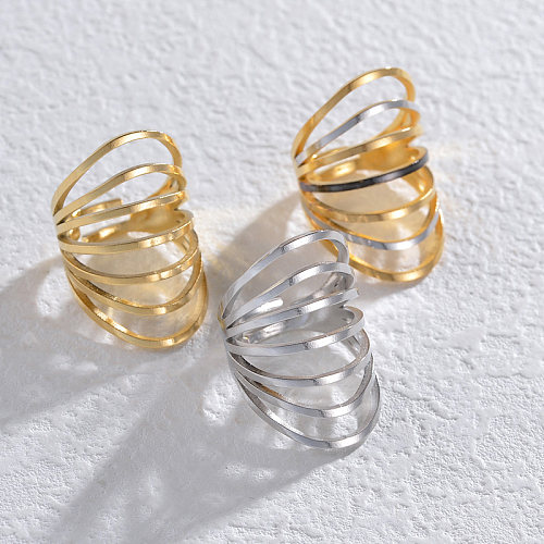 Estilo simples estilo clássico círculo chapeamento de aço inoxidável anéis abertos banhados a ouro 14K