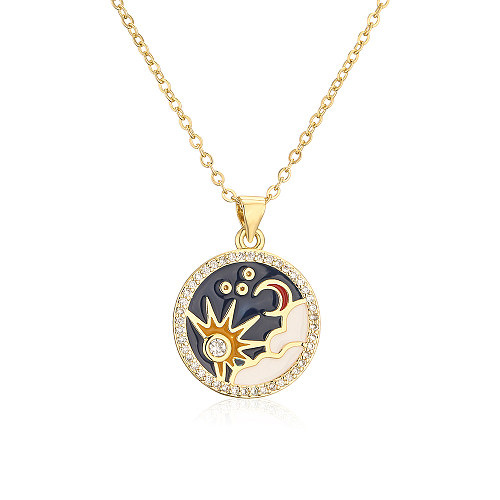 Fashion Geometric Copper Enamel Zircon Pendant Necklace
