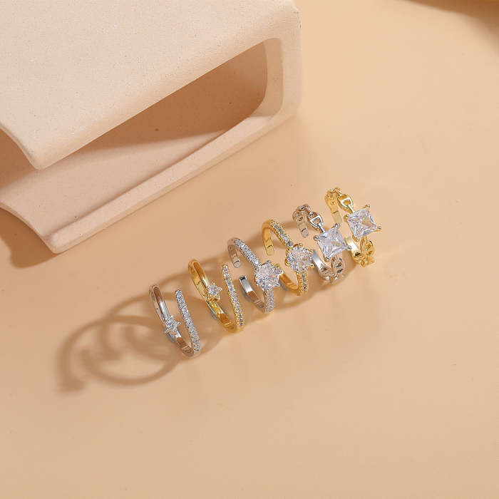 Anéis folheados a ouro luxuosos elegantes do zircão 14K do embutimento do cobre quadrado