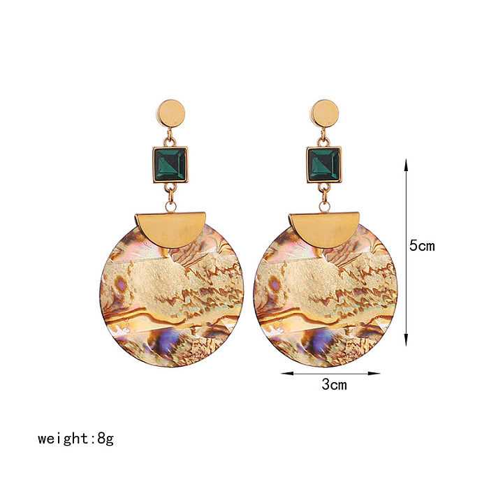 1 Pair Casual Retro Round Plating Inlay Copper Shell Zircon 18K Gold Plated Drop Earrings