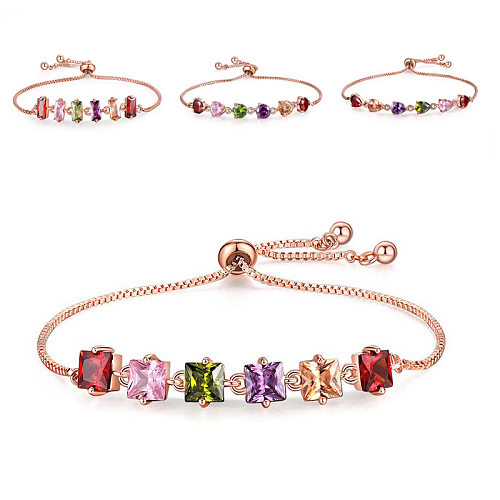 Sweet Square Water Droplets Copper Inlay Zircon Rose Gold Plated Bracelets