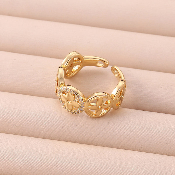 Novo anel de cauda aberto geométrico banhado a cobre feminino em ouro real
