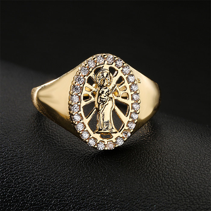 Europa und Amerika heißer Verkauf neuer verkupferter Gold-religiöser Schmuck Jungfrau Maria offener Ring