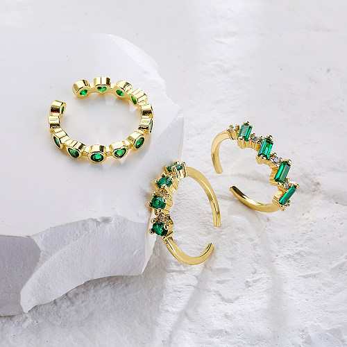 Einfaches, 18 Karat vergoldetes, mikroeingelegtes, grünes, offenes, verstellbares Zirkonring-Damenarmband