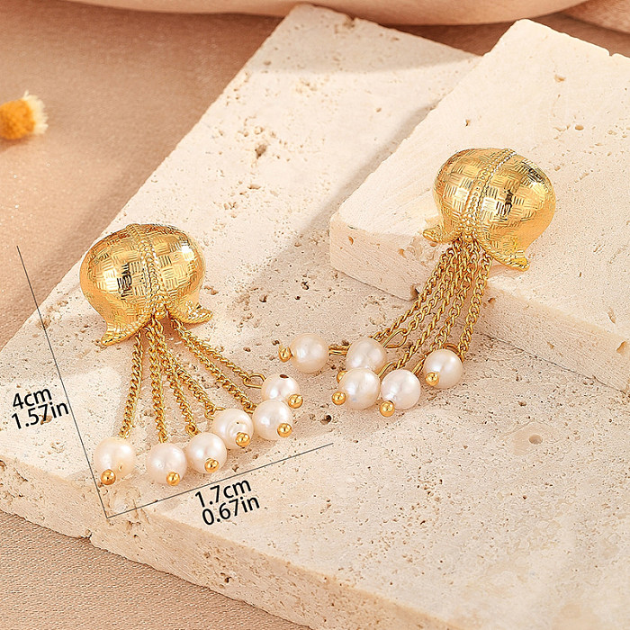 1 Pair Vintage Style Roman Style Solid Color Tassel Inlay Copper Freshwater Pearl Drop Earrings