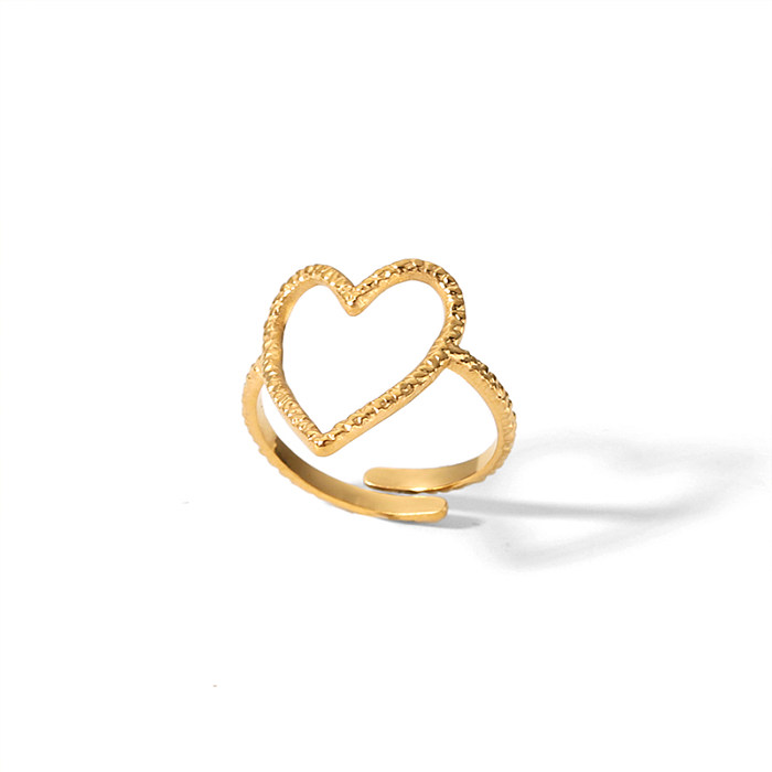IG Style Retro British Style Heart Shape Stainless Steel 18K Gold Plated Open Rings