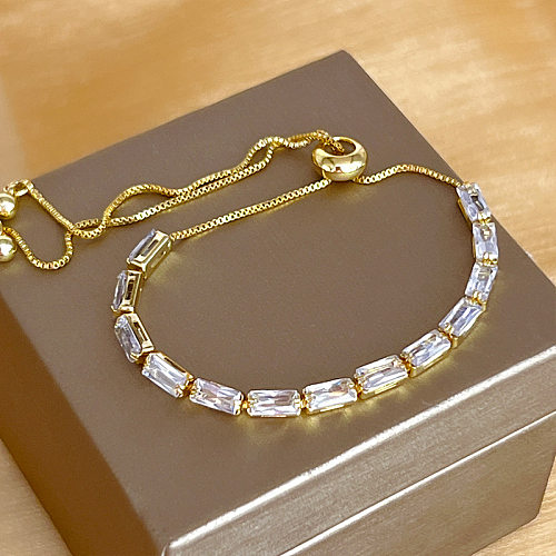 Simple Style Square Copper Inlay Zircon Bracelets