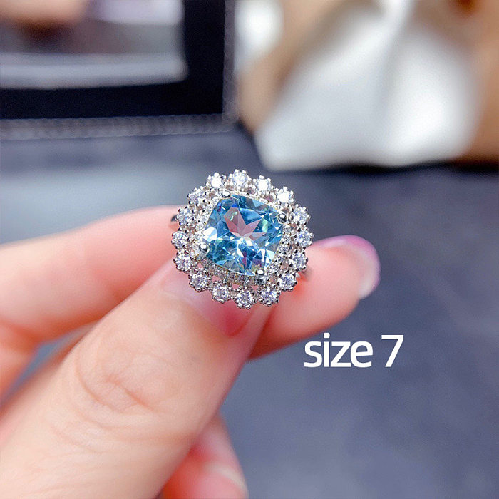 Colar de zircão colorido incrustado de cobre luxuoso anel de brincos azul marinho
