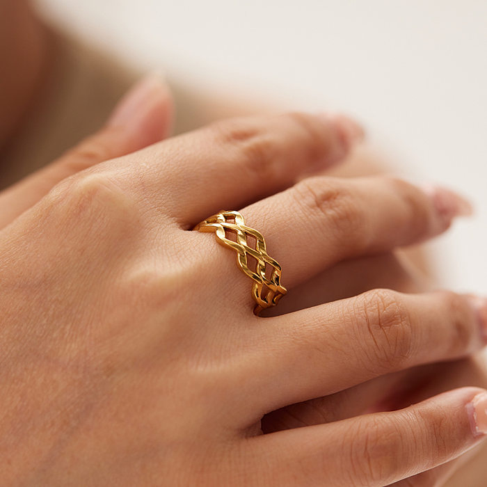 IG denomina anéis abertos chapeados ouro de aço inoxidável da cor sólida 18K
