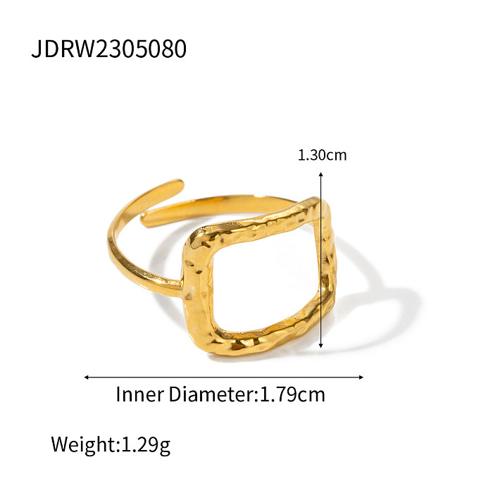 IG Style Simple Style Square Stainless Steel 18K Gold Plated Open Rings In Bulk