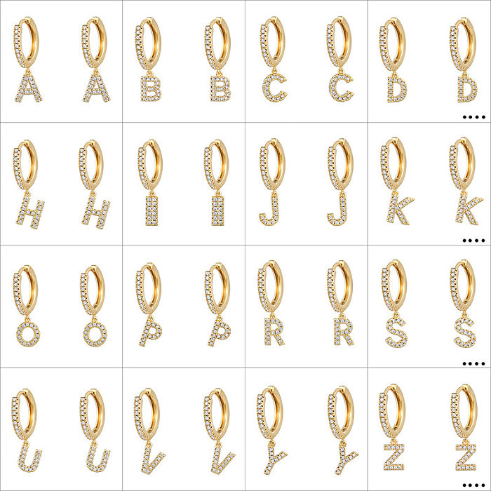 1 Paar Retro-Ohrringe mit Buchstaben, Kupfer-Inlay und Zirkon