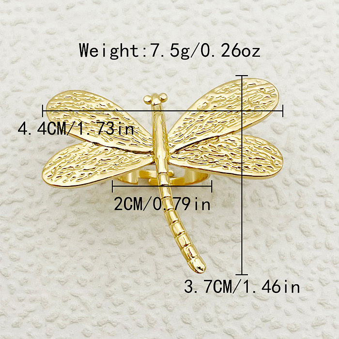 Retro Streetwear Dragonfly Stainless Steel Plating Gold Plated Open Rings