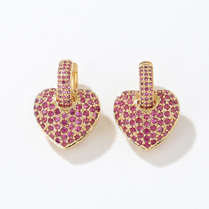 Brincos de gota de cobre em formato de coração estilo vintage com incrustações de zircão brincos de cobre