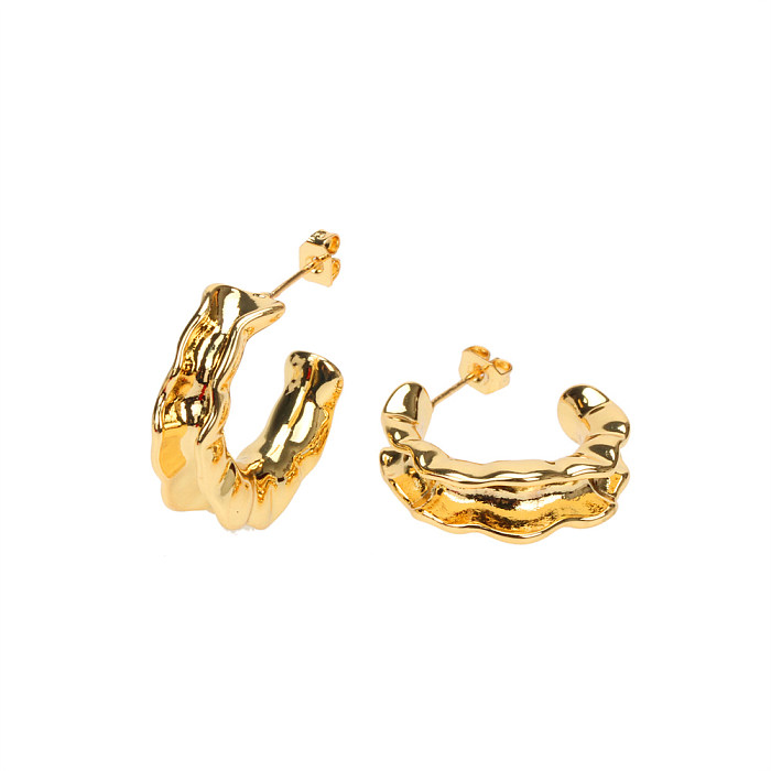 زوج واحد من ترصيع الأذن المطلية بالذهب عيار 1 قيراط والمصممة بشكل بسيط على شكل حرف C