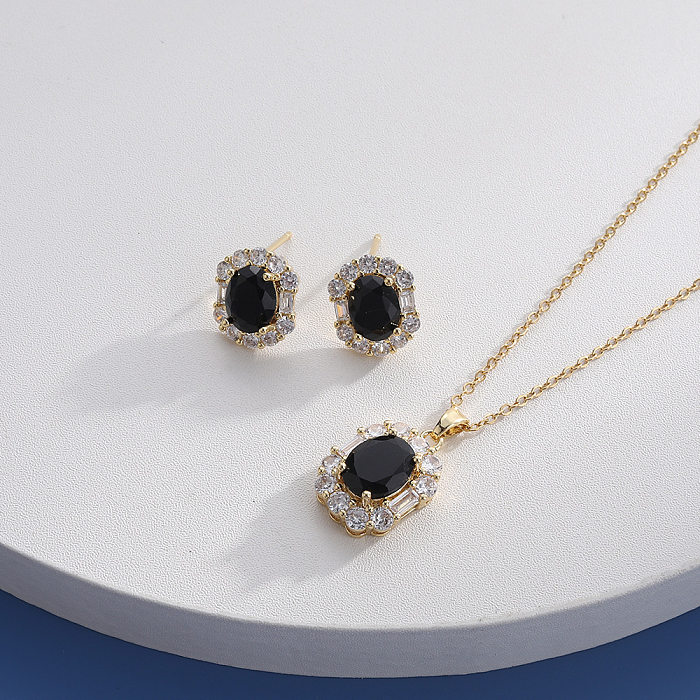 Elegant Sweet Geometric Copper Plating Inlay Zircon Earrings Necklace