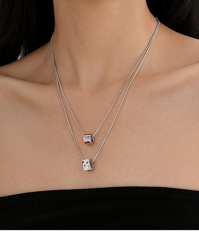 Classic Style Square Brass Plating Inlay Zircon Necklace