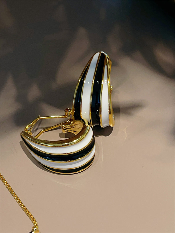 Casual Simple Style Stripe Copper Plating Inlay Zircon 18K Gold Plated Earrings Necklace