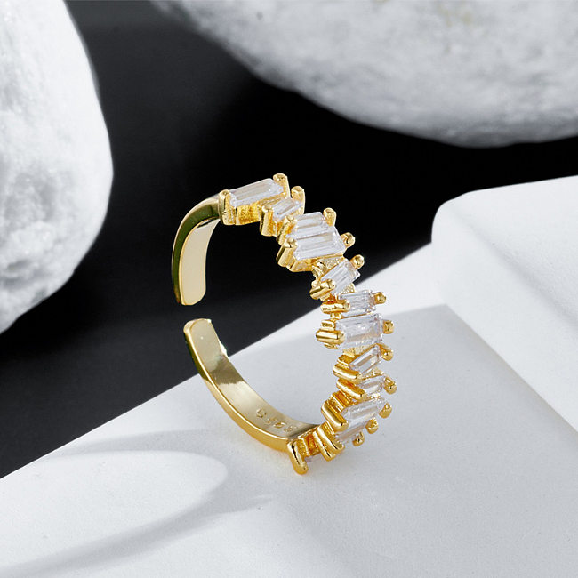 Moda jóias micro-conjunto zircão abertura em forma de onda anel ajustável feminino cobre