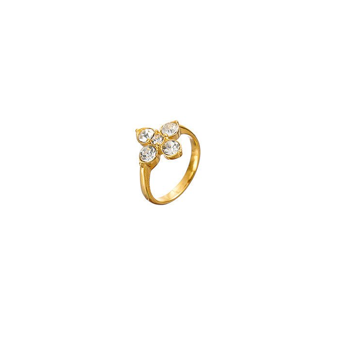 Wholesale Commute Flower Stainless Steel Plating Inlay Gold Plated Zircon Rings
