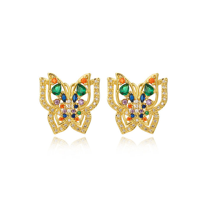 1 Pair Simple Style Butterfly Inlay Copper Zircon Ear Studs