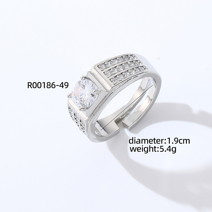Retro Irregular Copper Plating Inlay Zircon White Gold Plated Open Rings