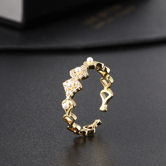 1 Piece Fashion Heart Shape Copper Inlay Artificial Pearls Zircon Open Ring
