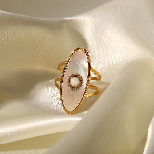 Modischer ovaler offener Ring mit künstlichen Perlen und Edelstahlbeschichtung
