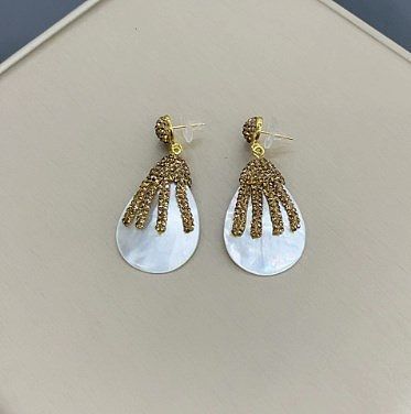 Elegant Geometric Copper Inlay Rhinestones Shell Rings Earrings Necklace
