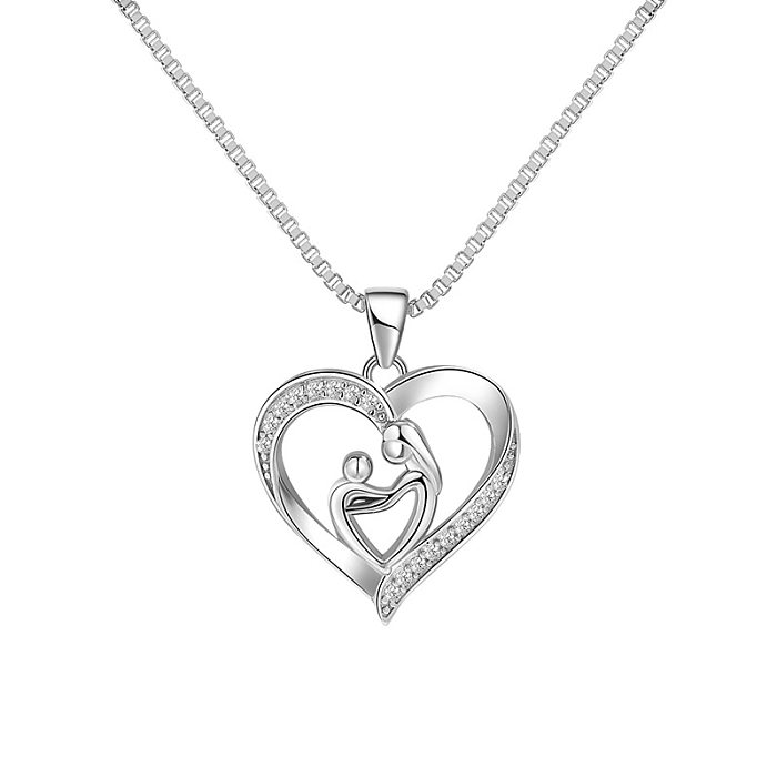 MAMA Simple Style Human Heart Shape Copper Zircon Pendant Necklace In Bulk