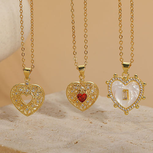 Collier pendentif élégant et luxueux en forme de cœur, Style classique, plaqué cuivre, incrustation de Zircon plaqué or 14 carats