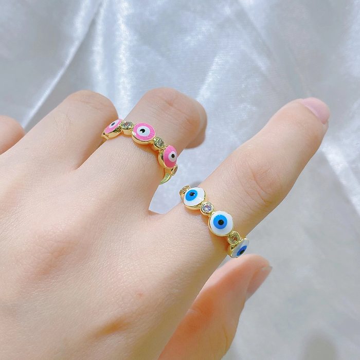 Anillo Abierto De Circón Esmaltado De Cobre Ojo De Moda