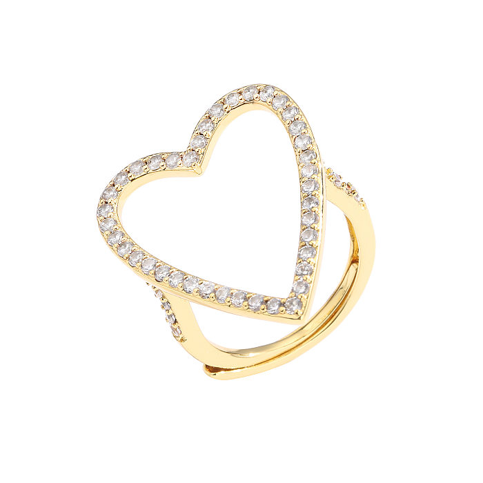 Nuevo estilo de cobre con incrustaciones de circonio chapado en oro de 18 quilates, pendientes de corazón, anillo de apertura de collar