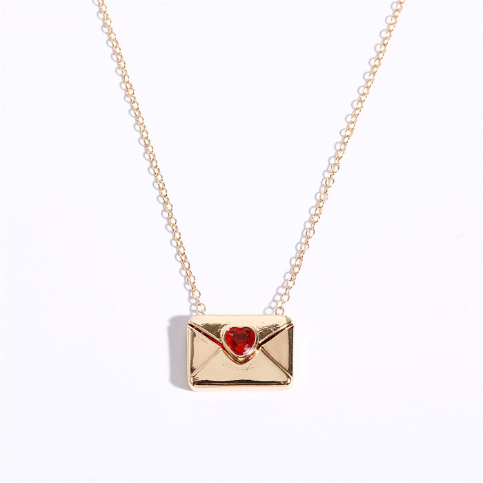 Style Simple Streetwear enveloppe coeur forme cuivre placage incrustation Zircon plaqué or 18K pendentif collier