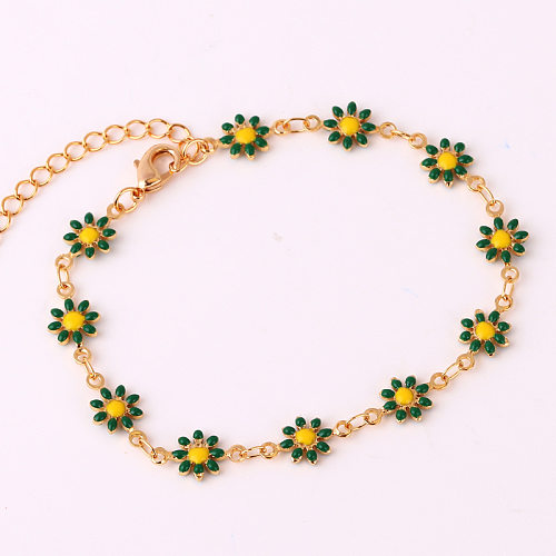 Collier en laiton plaqué émail fleur à la mode, 1 pièce