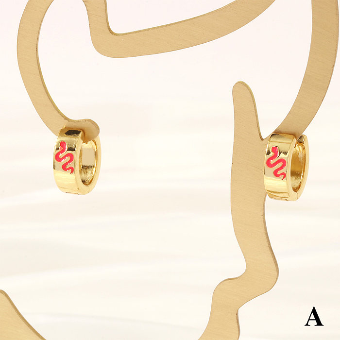 1 paire de boucles d'oreilles créoles en cuivre plaqué or 18 carats, Style rétro Simple, croix serpent, verre à vin, placage en émail