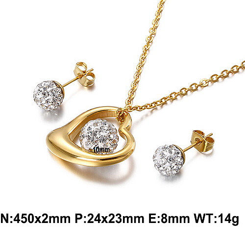 Stainless Steel Fashion Hollow Heart-shaped Necklace Earrings Two-piece Set