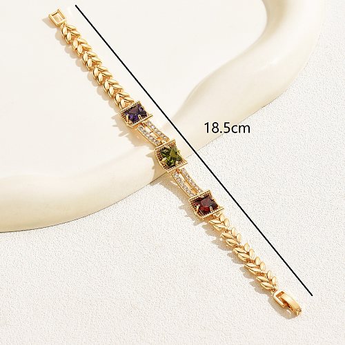 Glam Luxurious Shiny Geometric Leaf Copper Buckle Plating Inlay Zircon 18K Gold Plated Bracelets