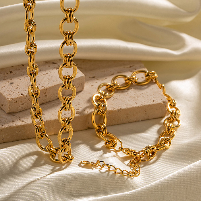 Colar de pulseiras banhado a ouro 18K com revestimento geométrico de aço inoxidável estilo INS
