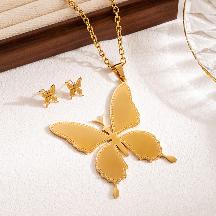 Estilo INS elegante forma de corazón flor mariposa acero inoxidable 18K chapado en oro pulseras collar