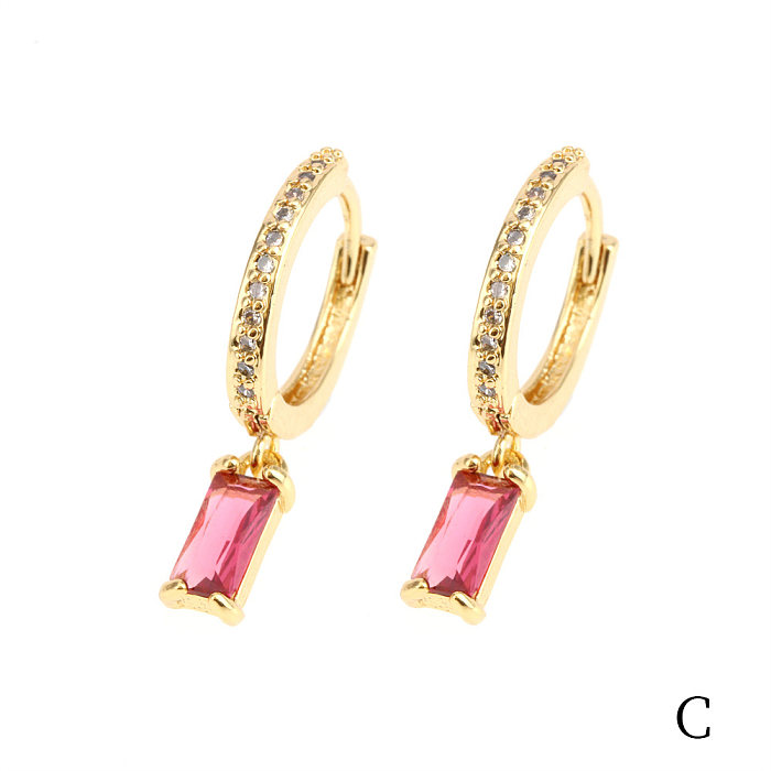 1 Pair Shiny Korean Style Square Oval Plating Inlay Copper Zircon 18K Gold Plated Drop Earrings