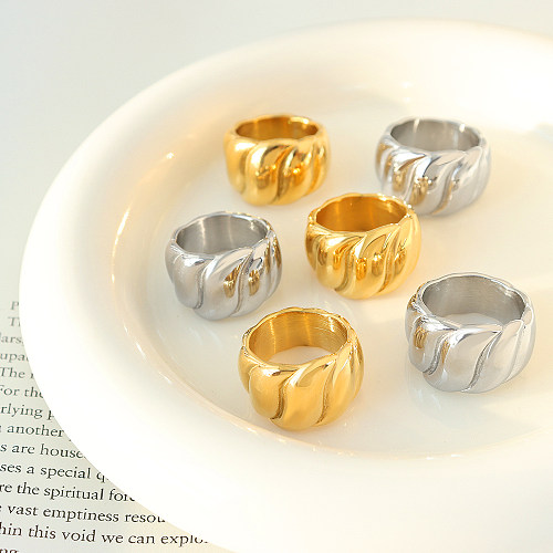 Hip-Hop Style moderne Style simple couleur unie titane acier placage anneaux plaqués or 18 carats