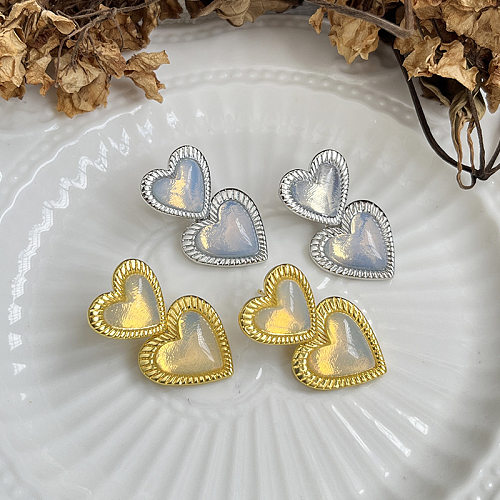 Boucles d'oreilles pendantes en forme de cœur, 1 paire, incrustation de placage de polissage, coquille de cuivre
