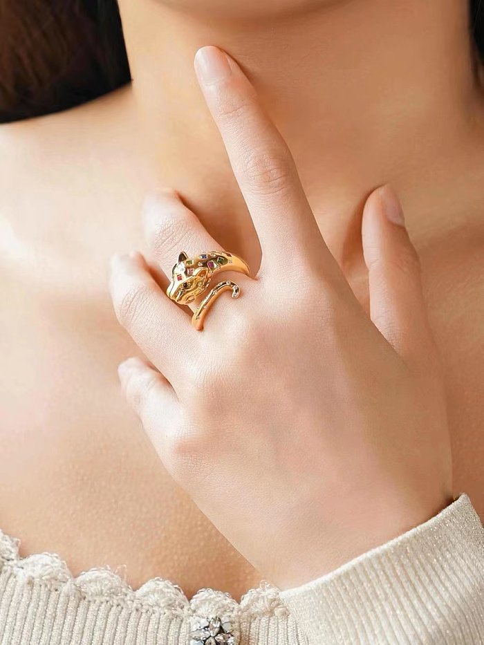 Simple Style Leopard Copper Plating Inlay Zircon Gold Plated Open Ring