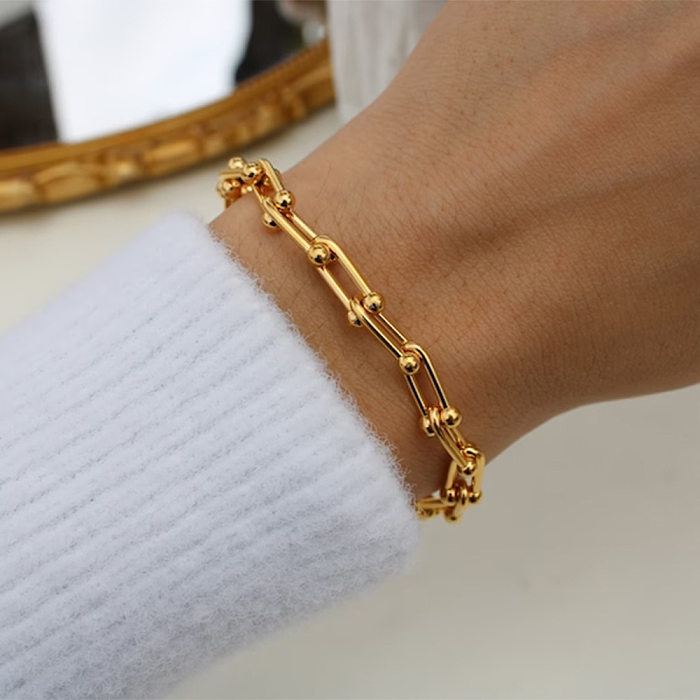 British Style Solid Color Stainless Steel Plating 18K Gold Plated Bracelets Necklace