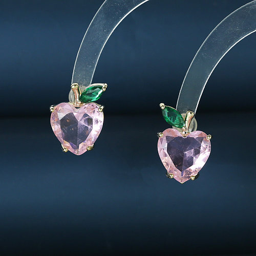 1 Pair Sweet Fruit Inlay Copper Artificial Gemstones Ear Studs